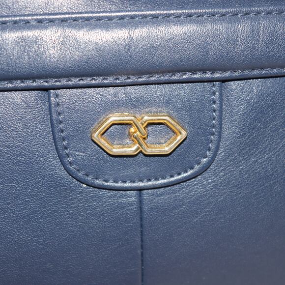 Vintage Cabin Creek Navy Genuine Leather Shoulder Bag with Gold Hardware - Picture 5 of 7